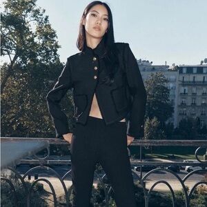 ZARA WOOL CROPPED FRINGE JACKET MILITARY CHIC FEMININE EDGY WHIMSIGOTH Black XL